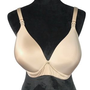 A Pea In The Pod Maternity Bra 40DD Wire Free Padded Cups Clip Tan Beige Nursing